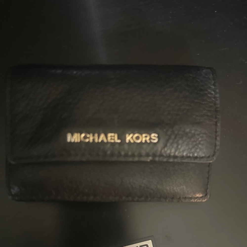 Michael Kors Black Pebbled Leather Wallet with Gold Logo